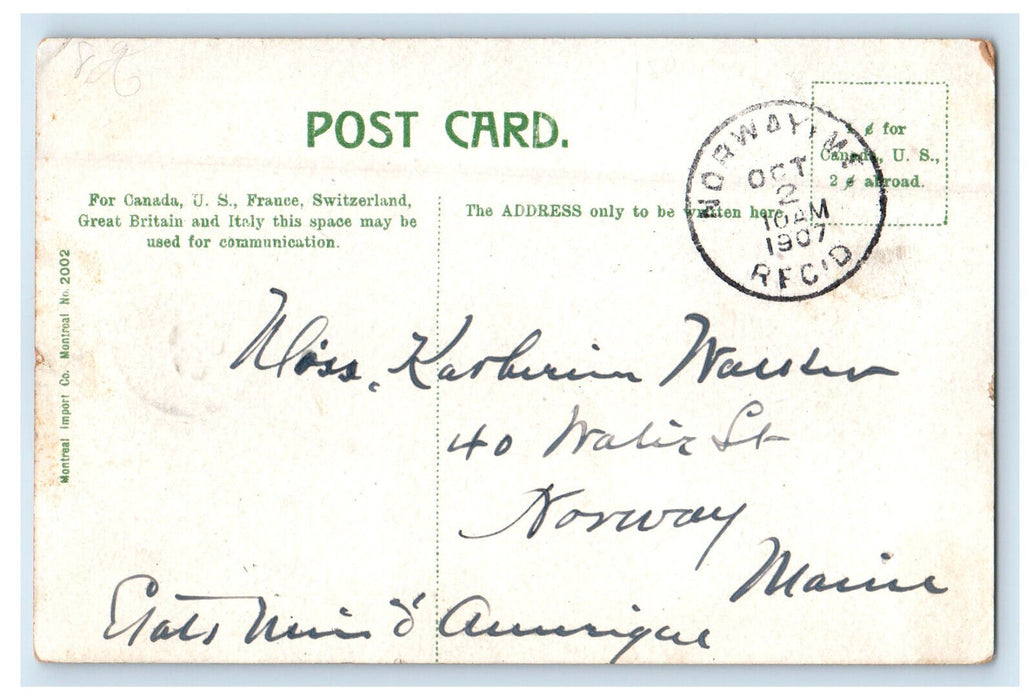 1907 Chateau Frontenac Et Citadelle Quebec Canada, Norway Maine ME Postcard