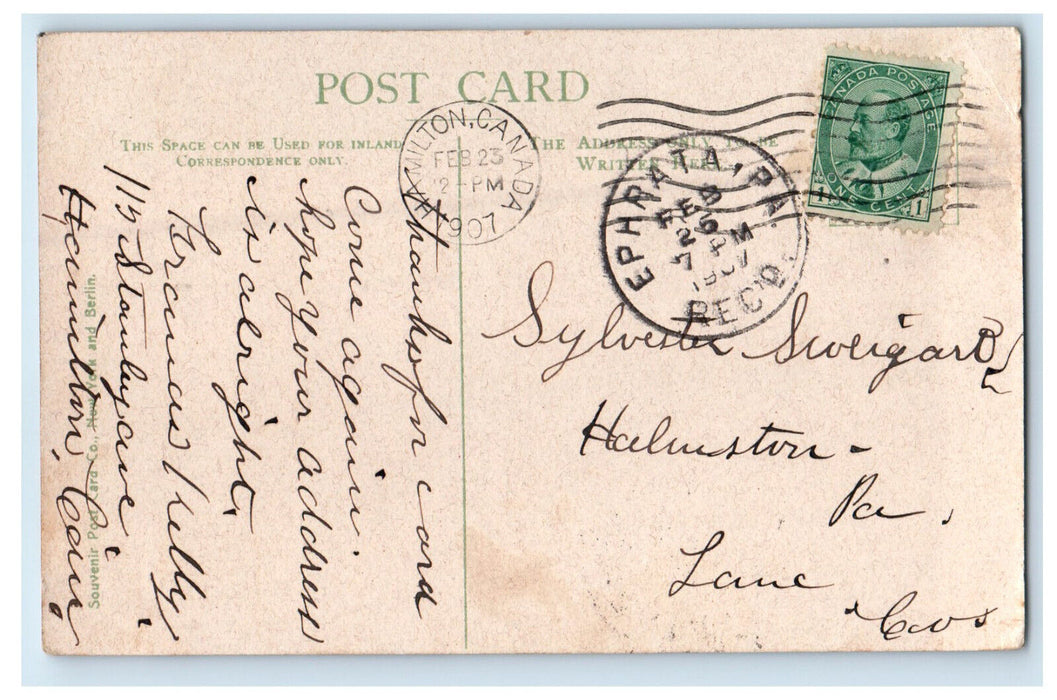 1907 Public Library Hamilton Canada Ephrata PA Posted Antique Postcard