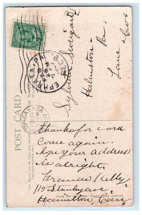 1907 Public Library Hamilton Canada Ephrata PA Posted Antique Postcard