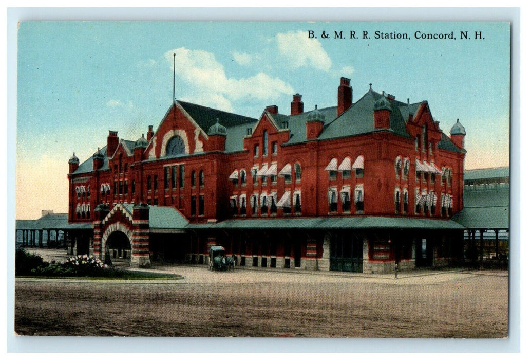 c1920's B. & M. R.R Railroad Station Concord New Hampshire NH Antique Postcard