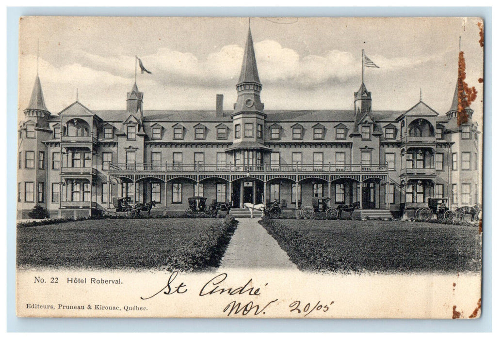 1905 Hotel Roberval Quebec Canada Posted Antique Pruneau & Kirouac Postcard