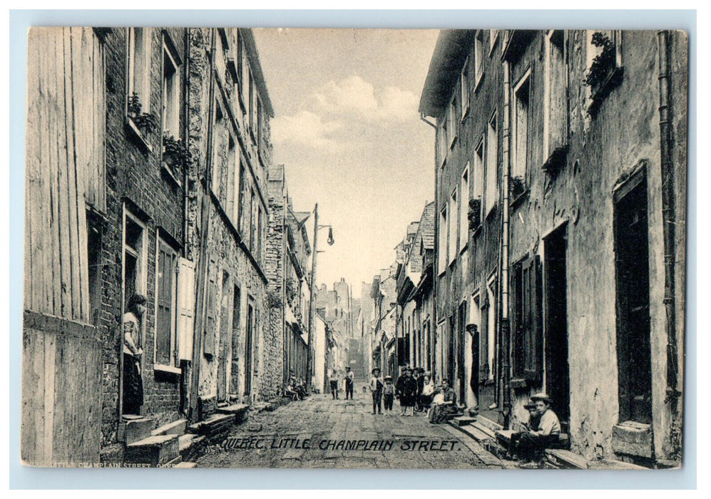 c1940s Kids Sitting, Little Champlain Street School, Quebec Canada Postcard