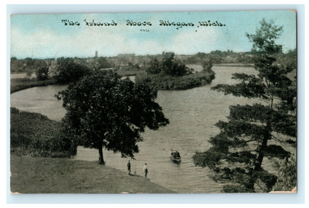 1910 The Island Above Allegan Michigan MI Airplane Kendallville Indiana Postcard