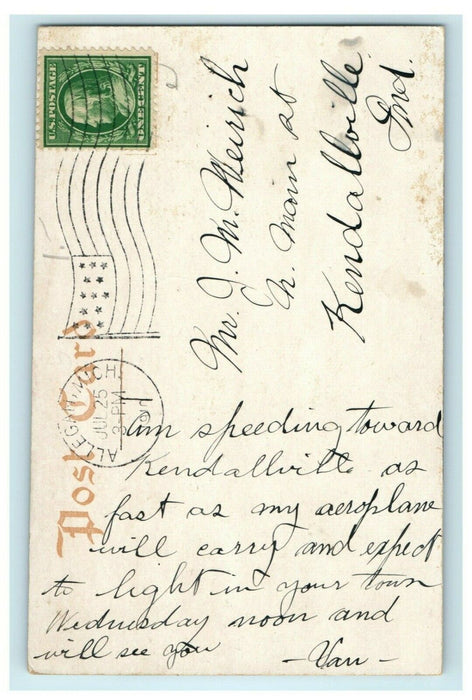 1910 The Island Above Allegan Michigan MI Airplane Kendallville Indiana Postcard