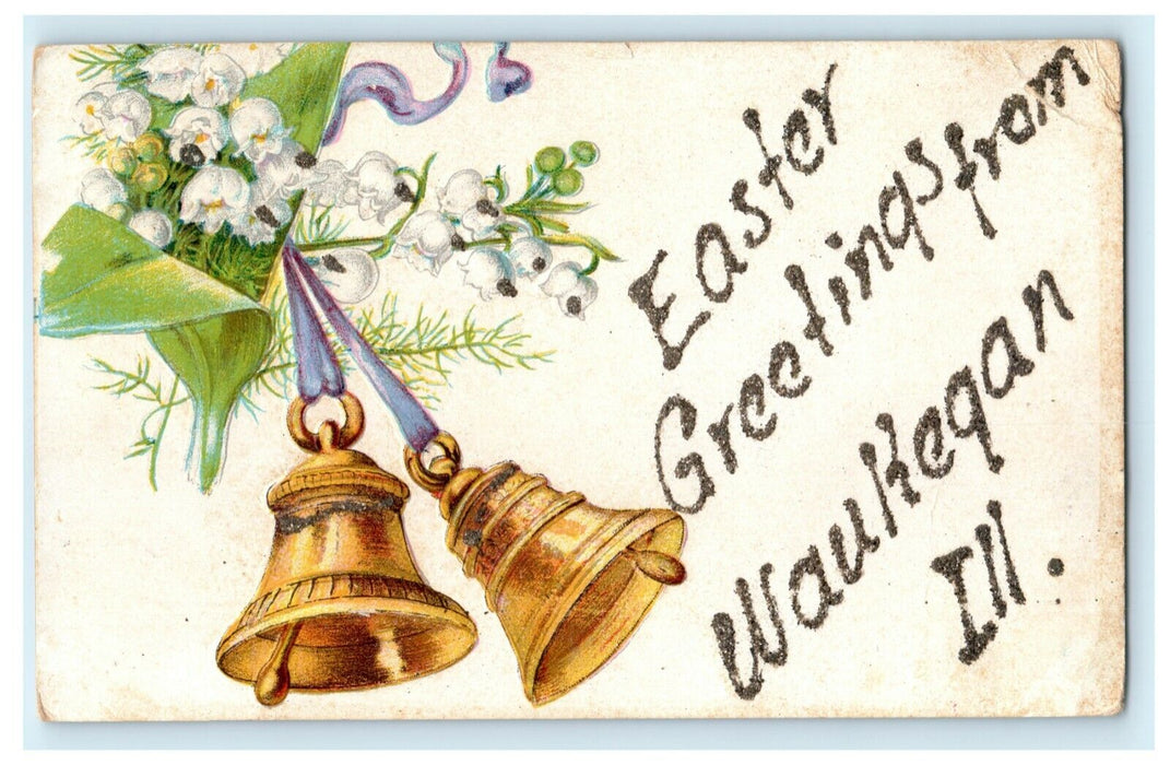 c1910 Easter Greetings From Waukegan Illinois IL Posted Antique Postcard