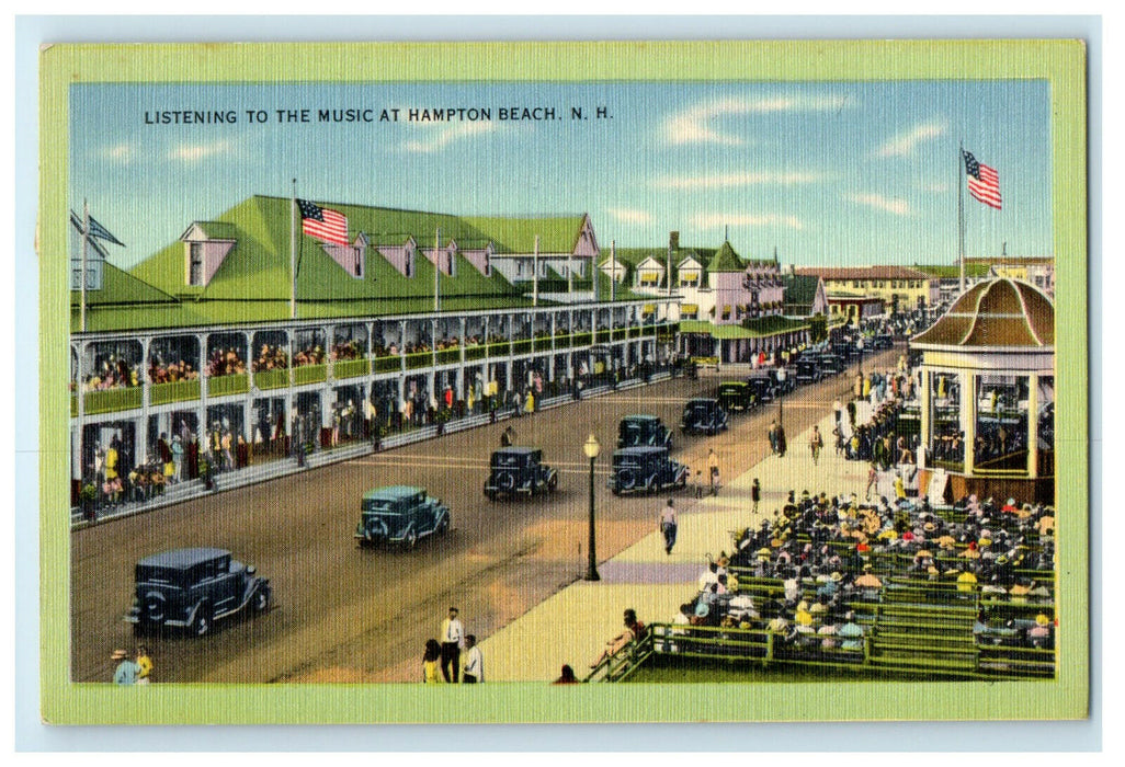 1948 Music Playing and Cars Moving, Hampton Beach New Hampshire NH Postcard