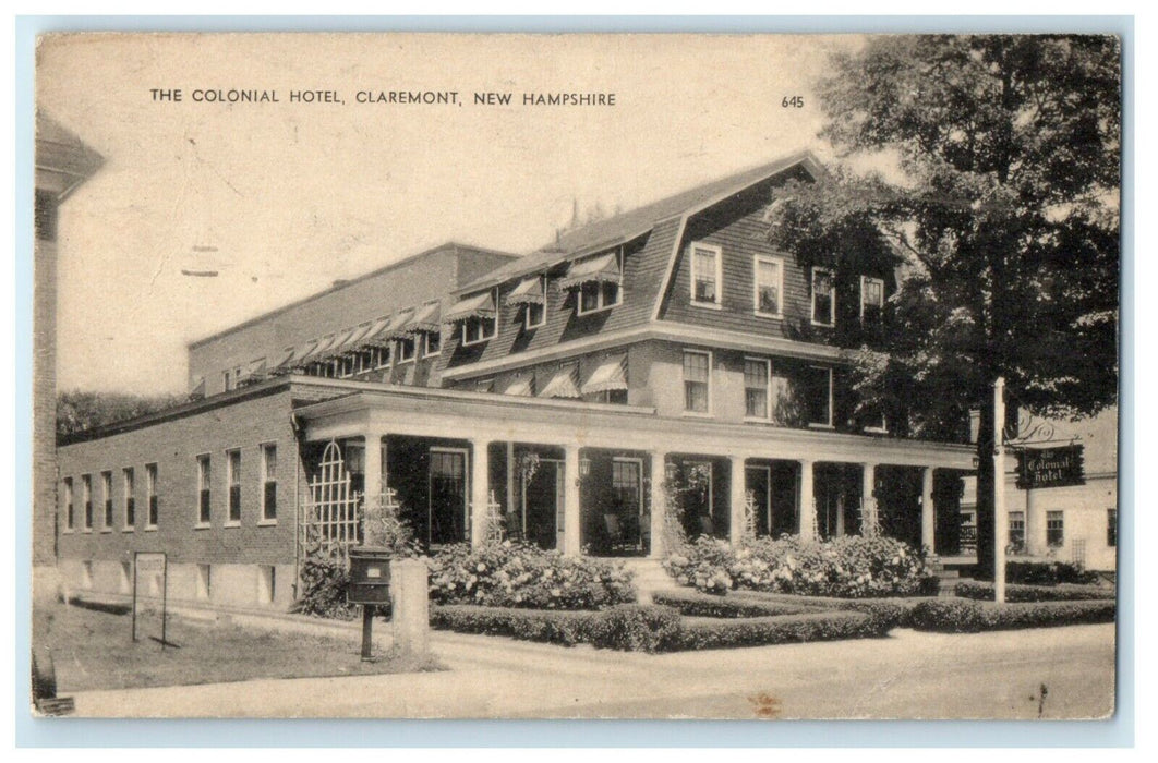1949 The Colonial Hotel Claremont New Hampshire NH Posted Vintage Postcard