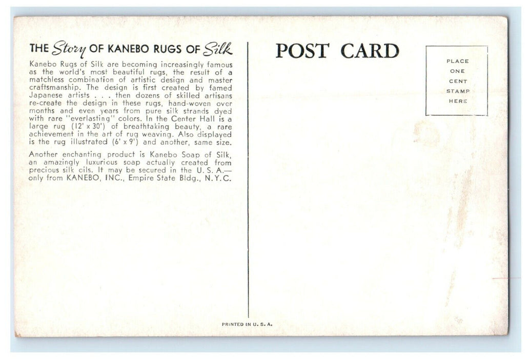 Kanebo Rugs Of Silk Japanese Pavilion 1939 New Yok World's Fair Postcard