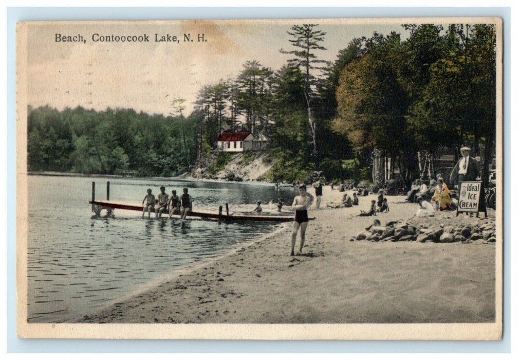 1932 View Of Beach Swimmers Contoocook Lake New Hampshire NH Vintage Postcard