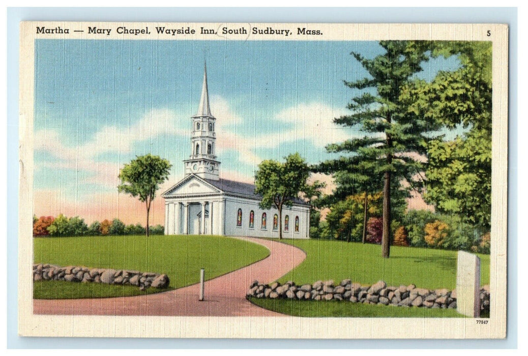 1950 Mary Chapel Wayside Inn South Sudbury, Massachusetts MA Cancel Postcard