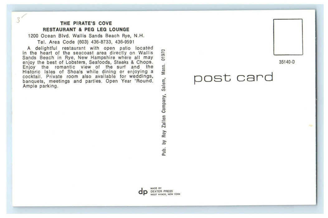 c1960s The Pirate's Cove Rye Restaurant, New Hampshire NH Advertising Postcard