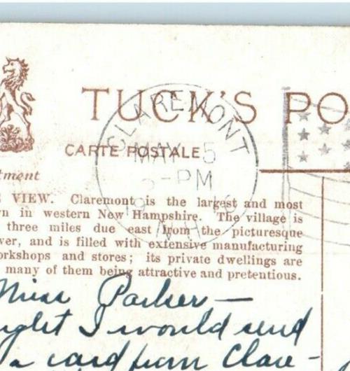 1910 Tuck's Bird's Eye View Of Claremont New Hampshire NH Antique Postcard