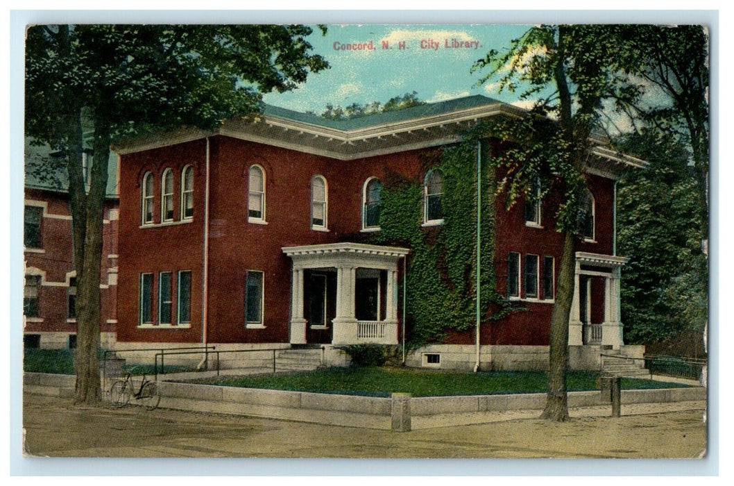1912 Concord New Hampshire NH, The City Library Posted Antique Postcard