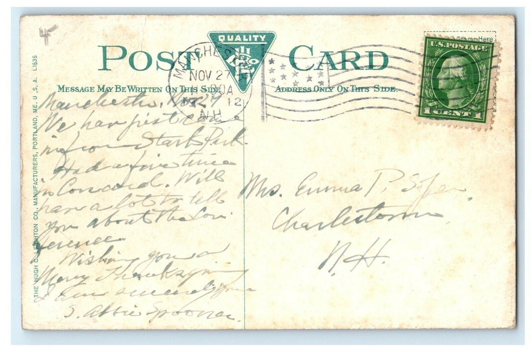 1912 Concord New Hampshire NH, The City Library Posted Antique Postcard