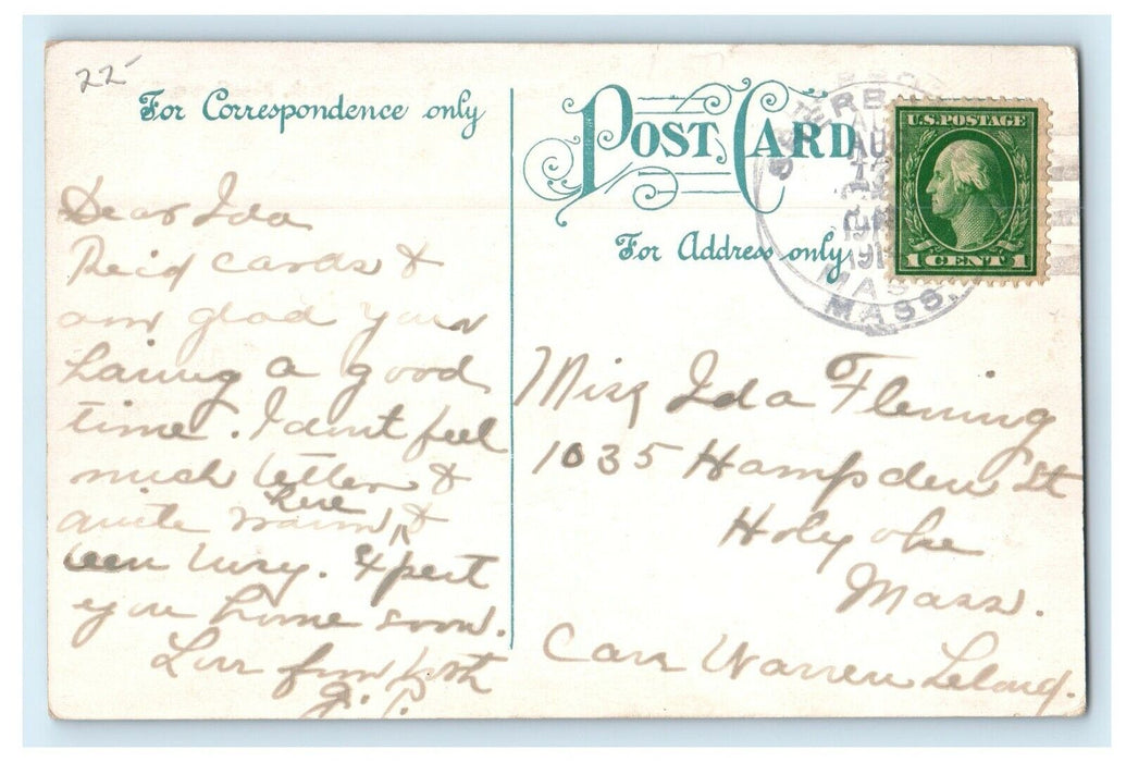 1915 Warren Block, Marlboro, Massachusetts MA Antique Posted Postcard