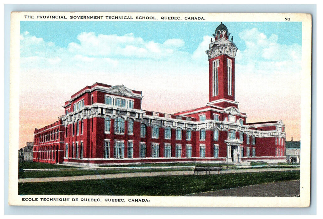 c1920s The Provincial Government Technical School, Quebec Canada Postcard