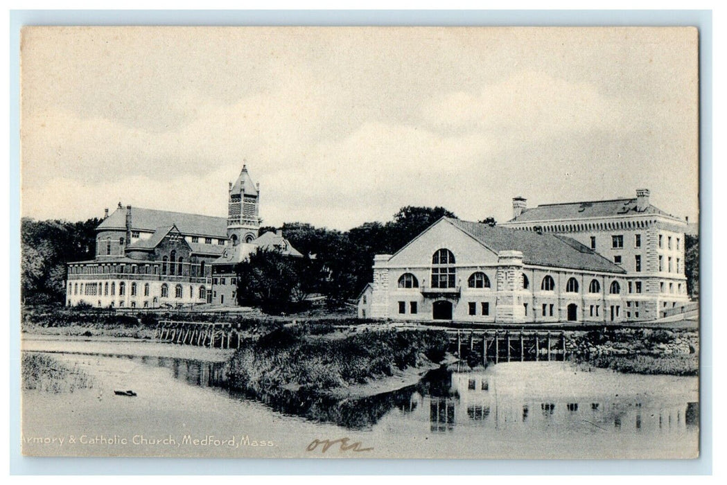 1905 Armory, Catholic Church, Medford Massachusetts MA Antique Postcard