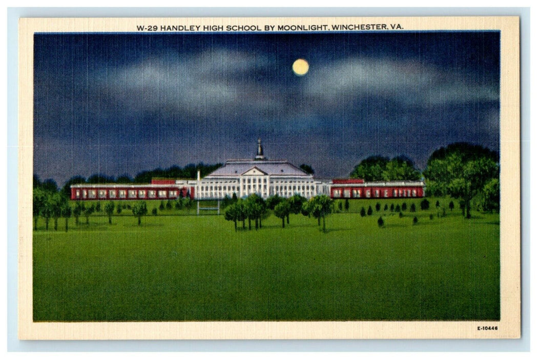 c1930's Hadley High School By Moonlight Winchester Pennsylvania PA Postcard
