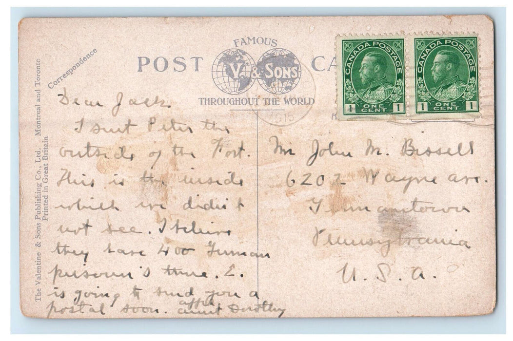 1915 Interior Fort Hendry Kingston Ontario Canada Antique Posted Postcard