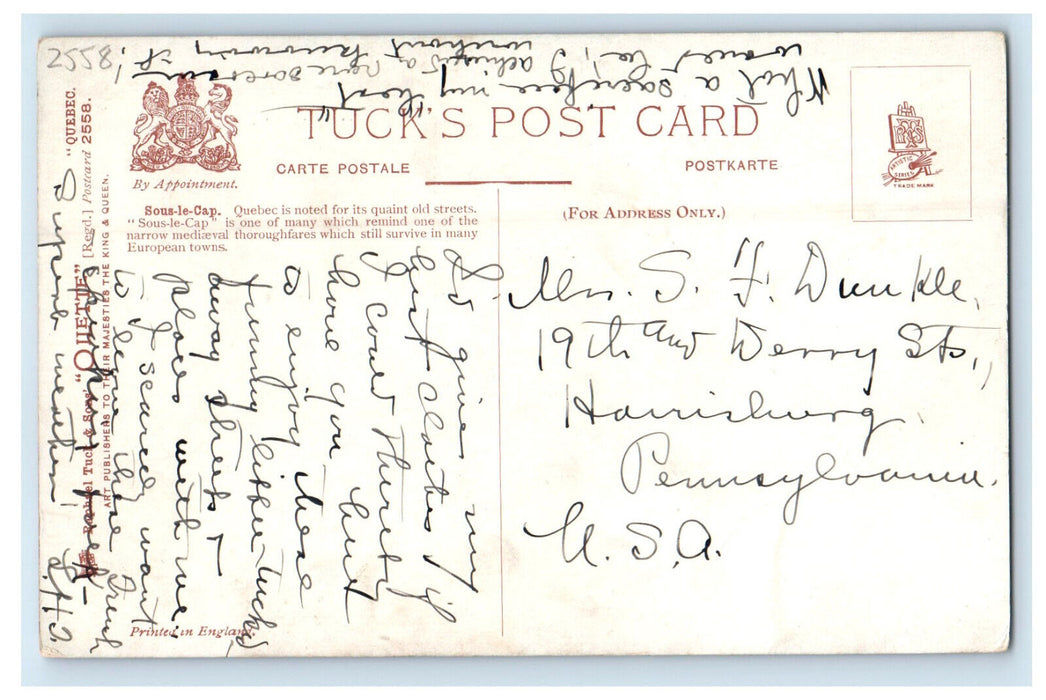 c1910 Street View, Sous Le Cap Quebec Canada Oilette Tuck Postcard