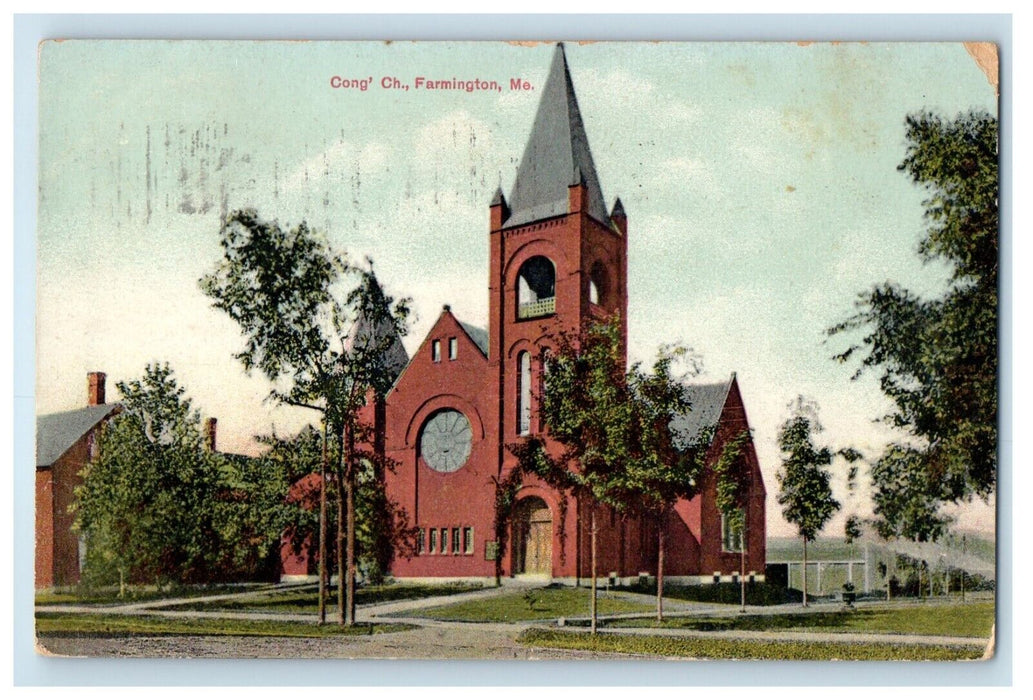 1913 Congregational Church Farmington Maine ME Posted Antique Postcard