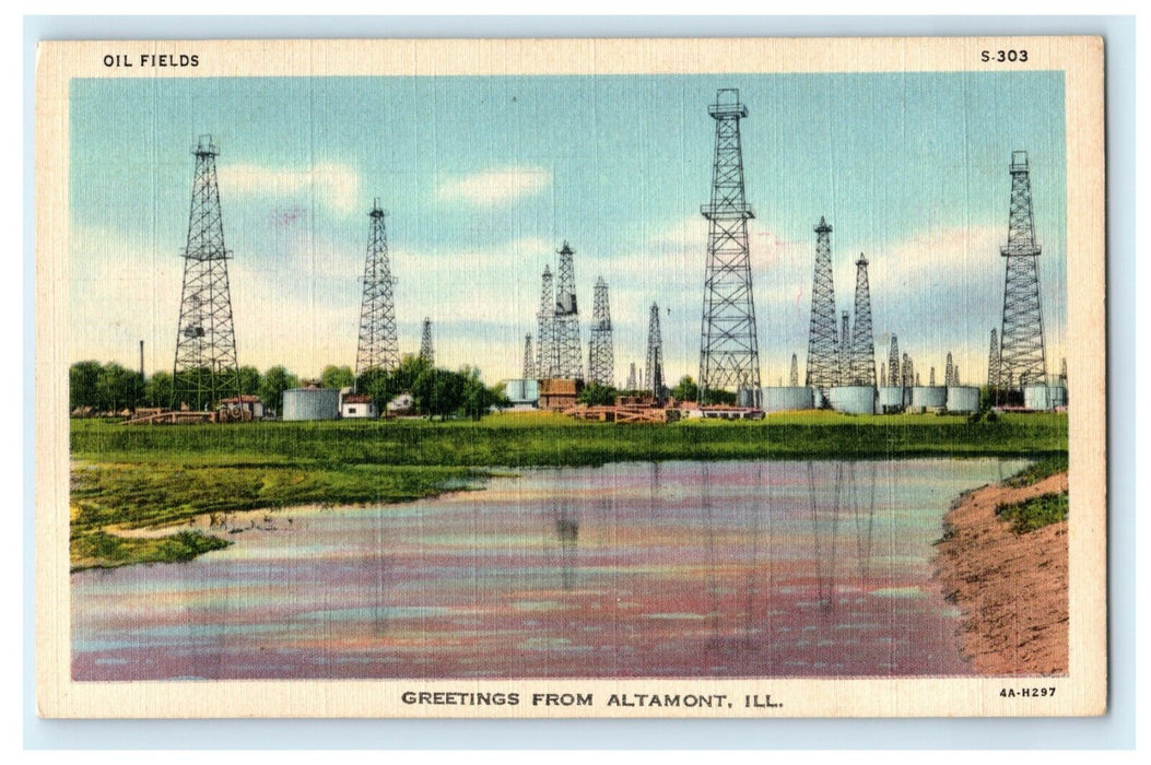 c1940's Oil Fields Greetings From Altamont Illinois IL Unposted Vintage Postcard