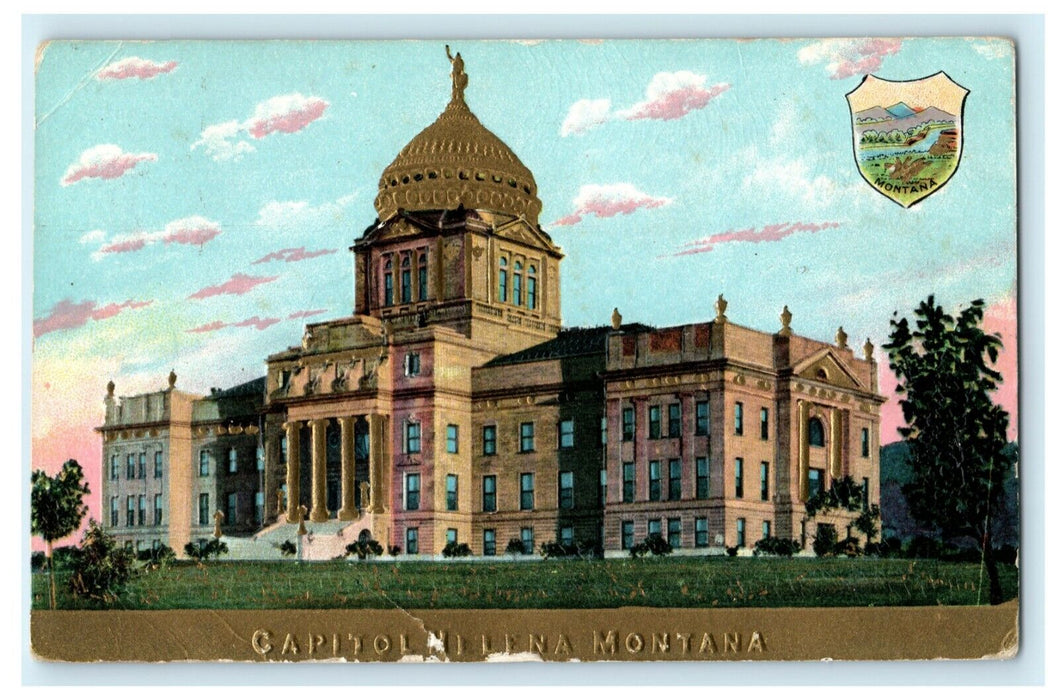 1911 Capital Building Helena Montana MA Embossed Omaha RPO Cancel Postcard