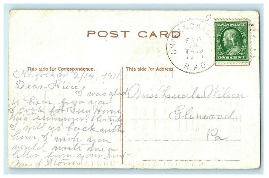 1911 Capital Building Helena Montana MA Embossed Omaha RPO Cancel Postcard