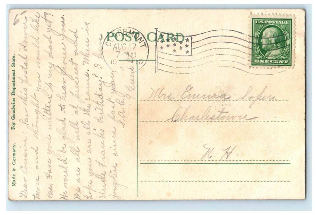 1910 Opera House Tower Clock Claremont New Hampshire NH Antique Postcard