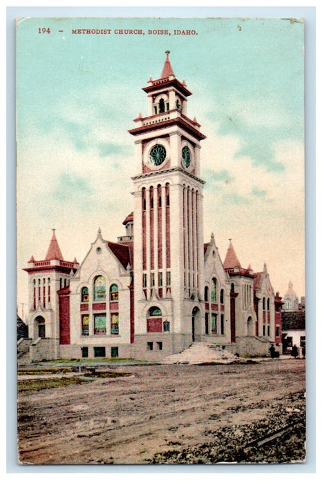 1909 Methodist Church Dirt Rock Bridge Boise Idaho ID Posted Antique Postcard