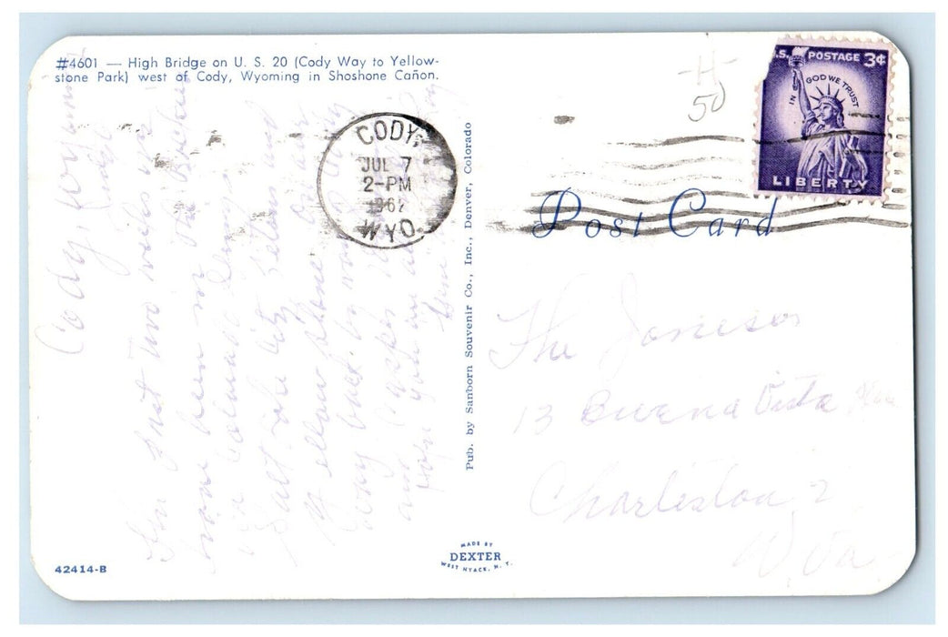 1962 High Bridge Cody Way Yellowstone Park Wyoming In Shoshone Canon Postcard