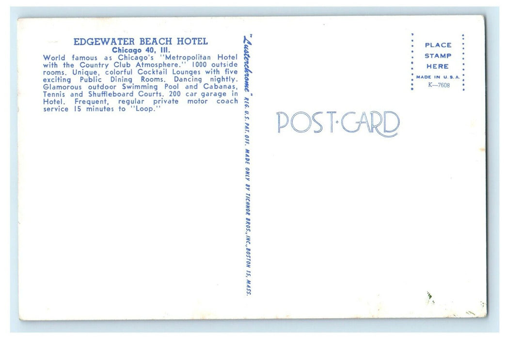 c1940's Bird's Eye View Edgewater Beach Hotel Chicago Illinois IL Postcard