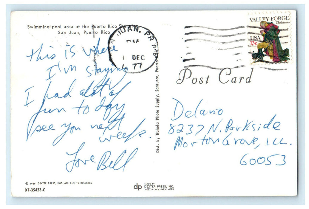 1977 Swimming Pool at Puerto Rico Sheraton, San Juan PR Vintage Posted Postcard