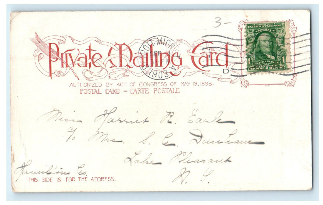 1903 Capital Square Park Detroit Michigan MI PMC Arthur Strauss Antique Postcard