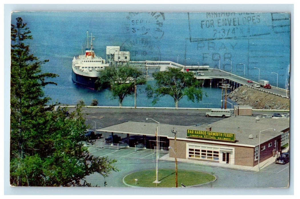 1958 View Of Bar Harbor Ferry Terminal M.V. Bluenose At Dock Maine ME Postcard