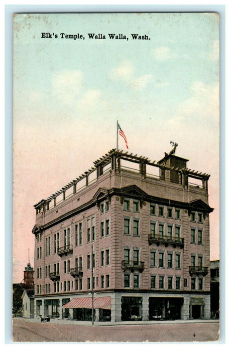 1916 Elk's Temple Walla Walla Washington WA Posted Irvington Illinois Postcard
