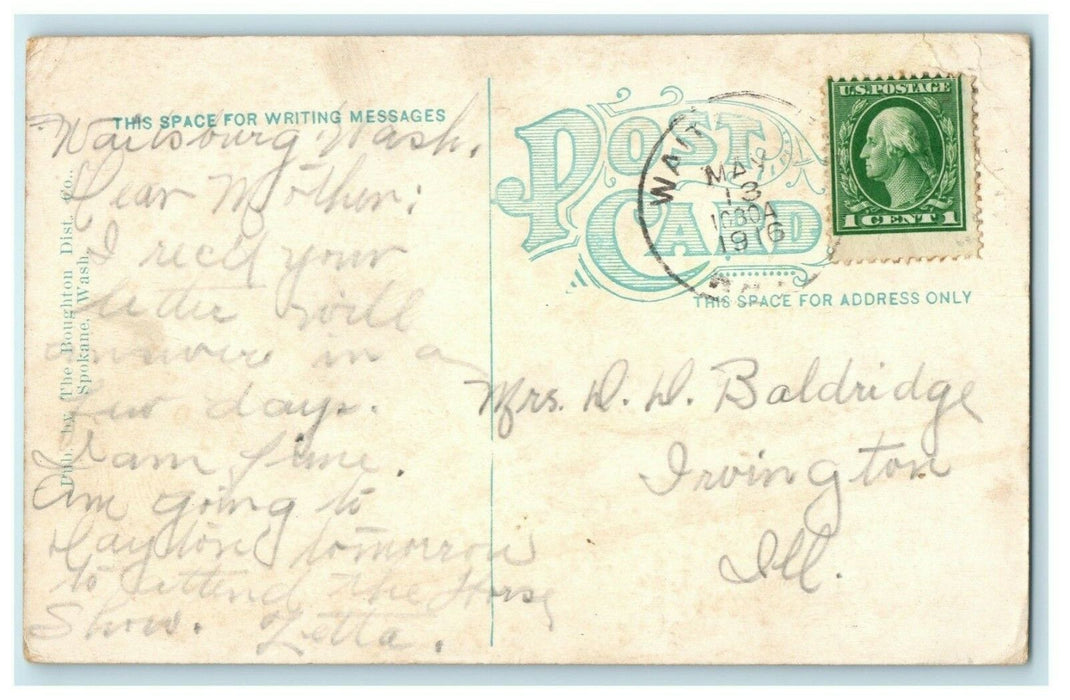 1916 Elk's Temple Walla Walla Washington WA Posted Irvington Illinois Postcard
