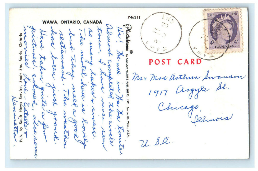 c1950s View of Trees and River, Wawa Ontario Canada CA Foreign Postcard
