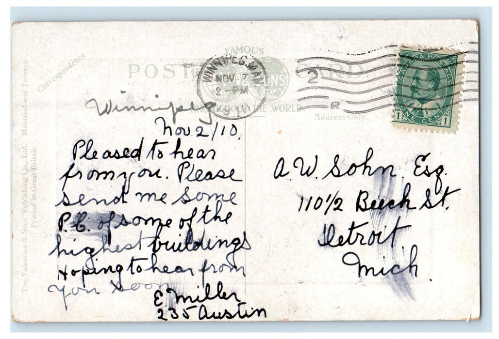 1910 Court House Winnipeg Manitoba Canada Posted Antique Postcard