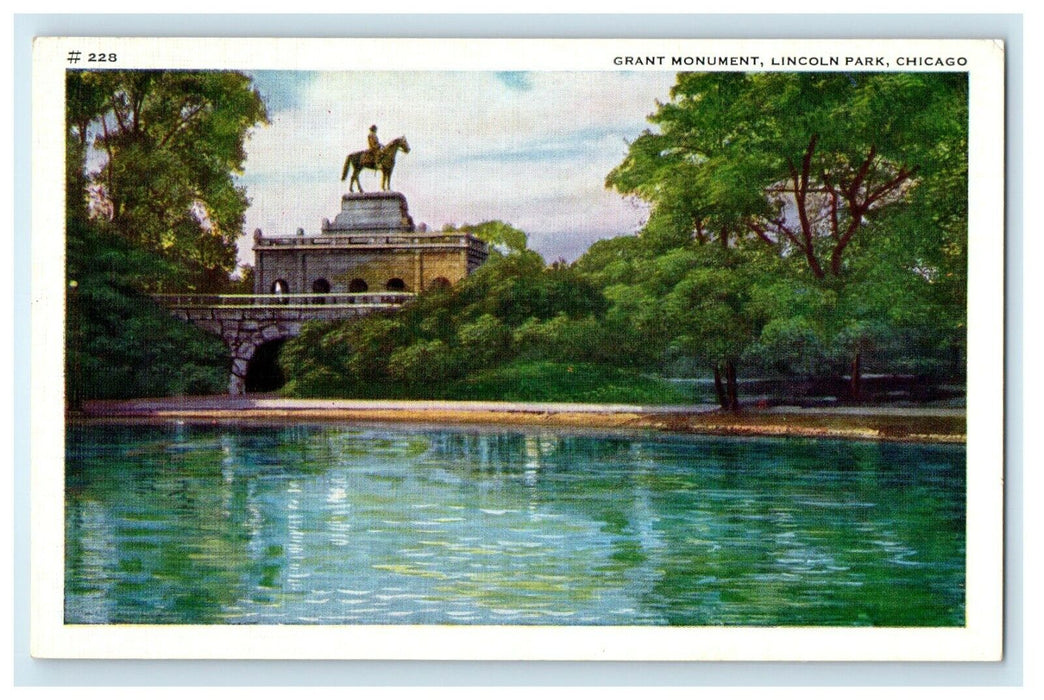c1930's View Of Grant Monument Park Chicago Illinois IL Vintage Postcard