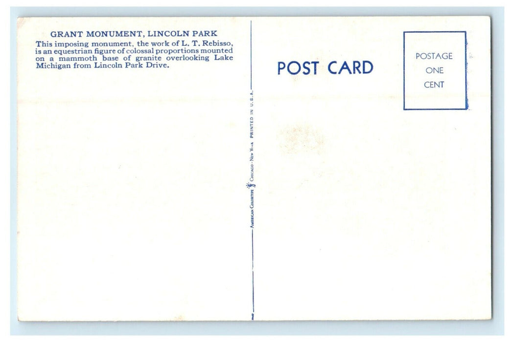 c1930's View Of Grant Monument Park Chicago Illinois IL Vintage Postcard