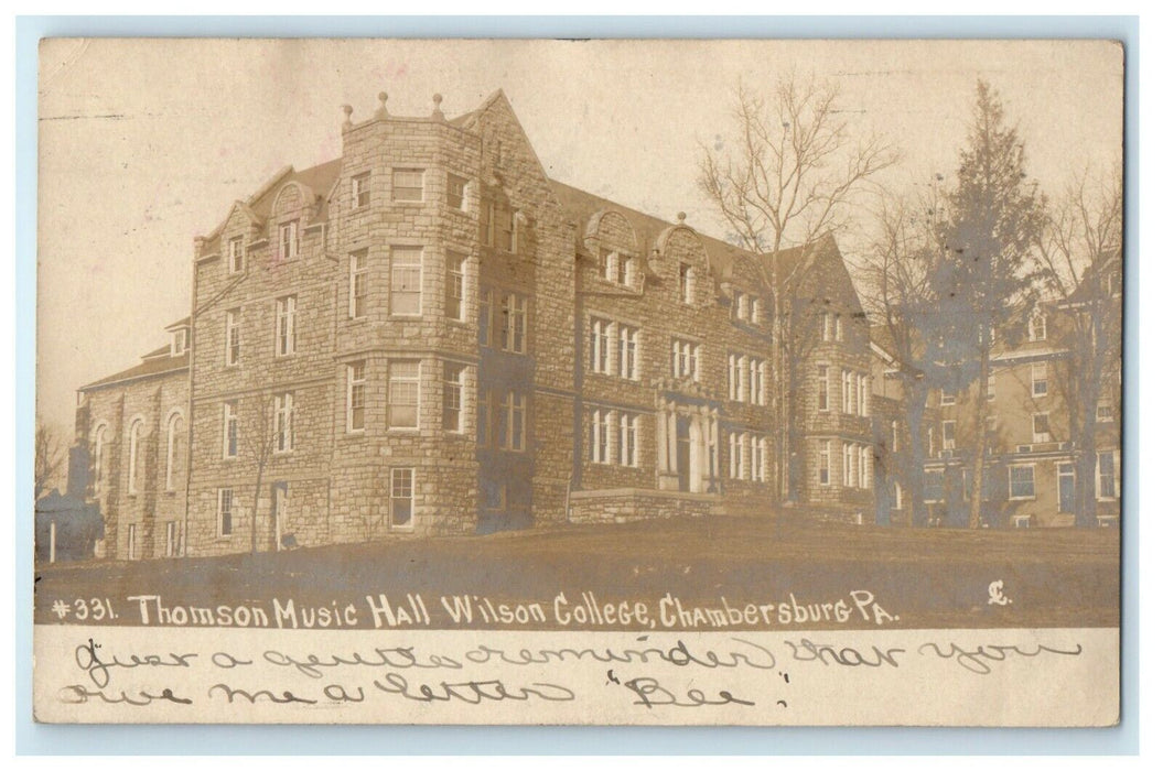 1907 Thompson Music Hall Wilson College Chambersburg PA RPPC Photo Postcard
