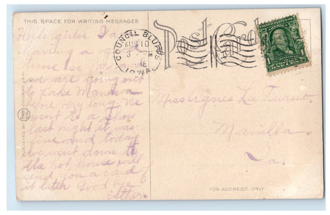 1908 Entrance To Lake Manawa Resort Council Bluffs Iowa IA Antique Postcard