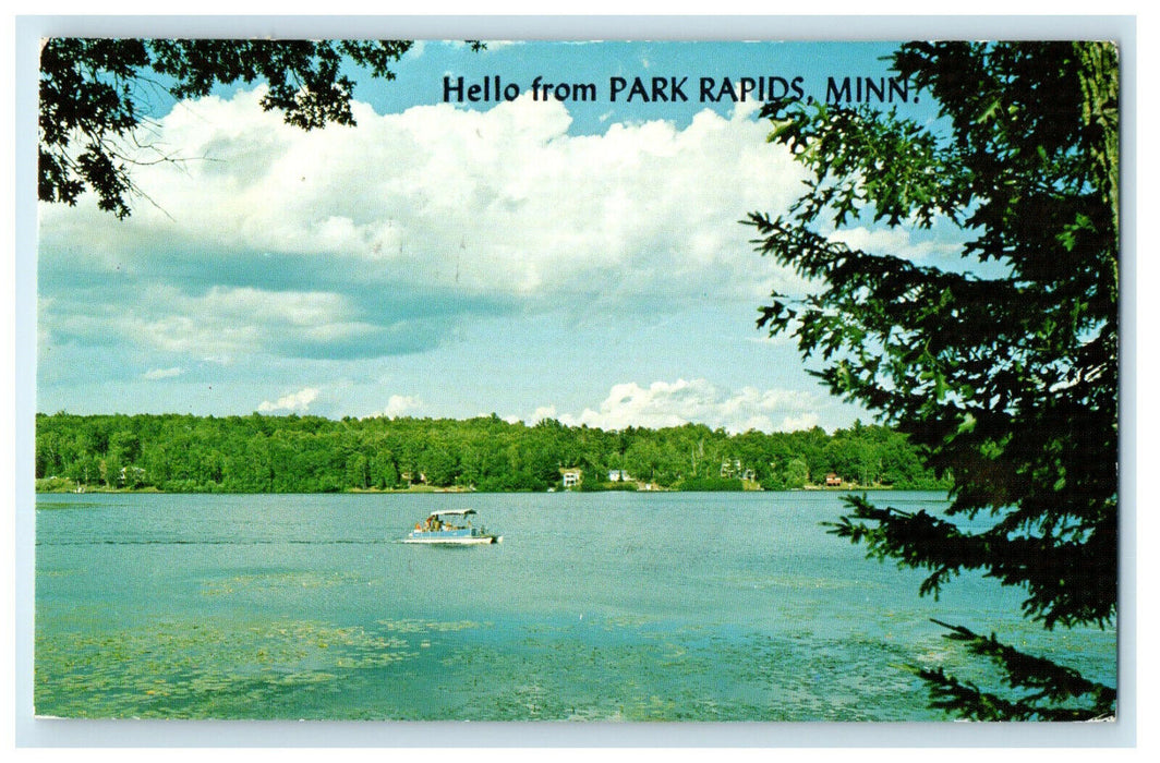 1977 Boat Sailing, Hello from Park Rapids Minnesota MN Vintage Postcard