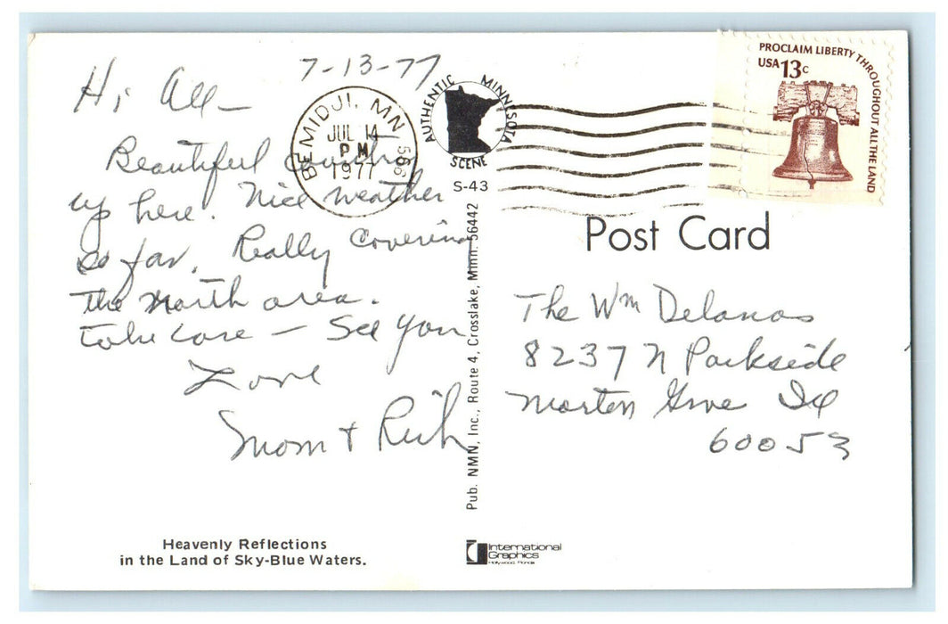 1977 Boat Sailing, Hello from Park Rapids Minnesota MN Vintage Postcard