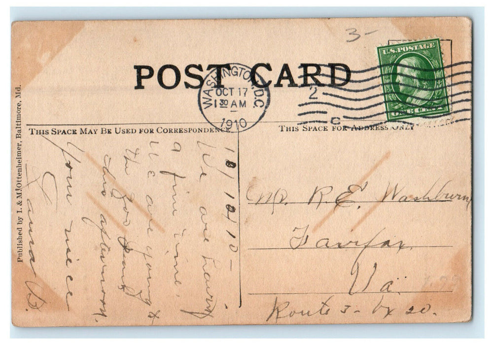 1910 F and Ninth Streets NW Washington DC Posted Antique PMC Postcard