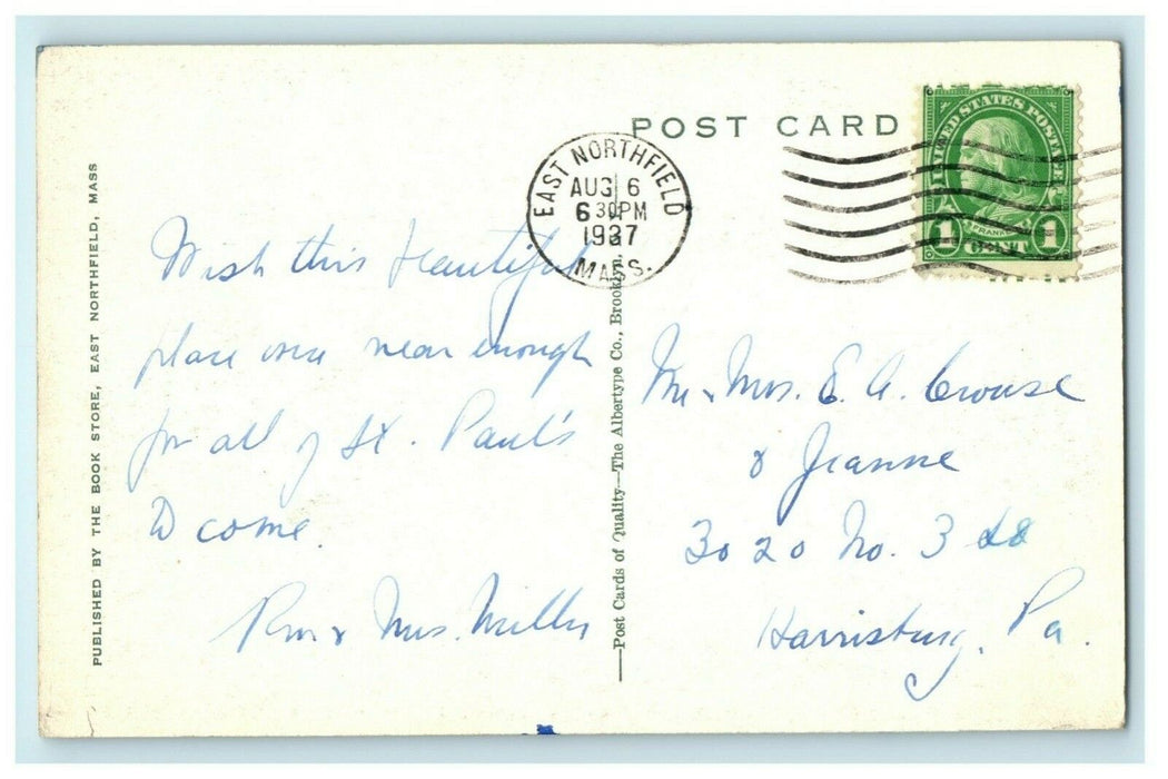 1937 Connecticut Valley Seminary East Northfield Massachusetts MA Postcard