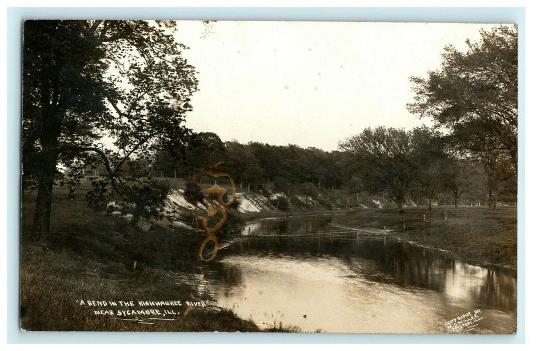 1912 Sycamore Illinois IL Bend in Kishwaukee River RPPC Photo MS Miller Postcard