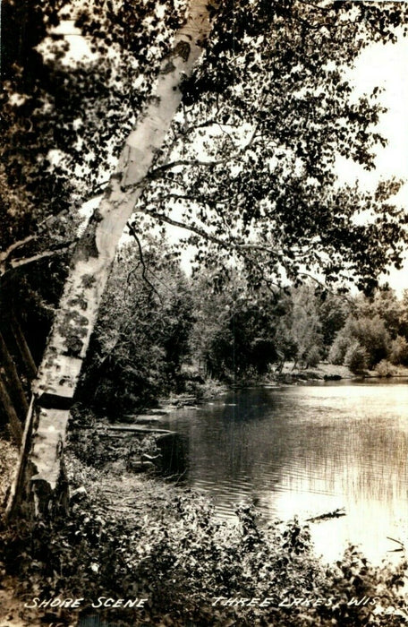 1944 Shore Scene Three lakes Wisconsin WI RPPC Photo Deming New Mexico Postcard