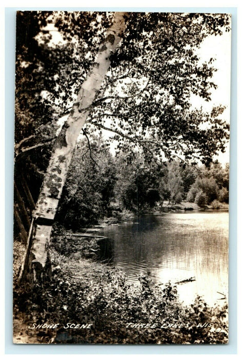 1944 Shore Scene Three lakes Wisconsin WI RPPC Photo Deming New Mexico Postcard